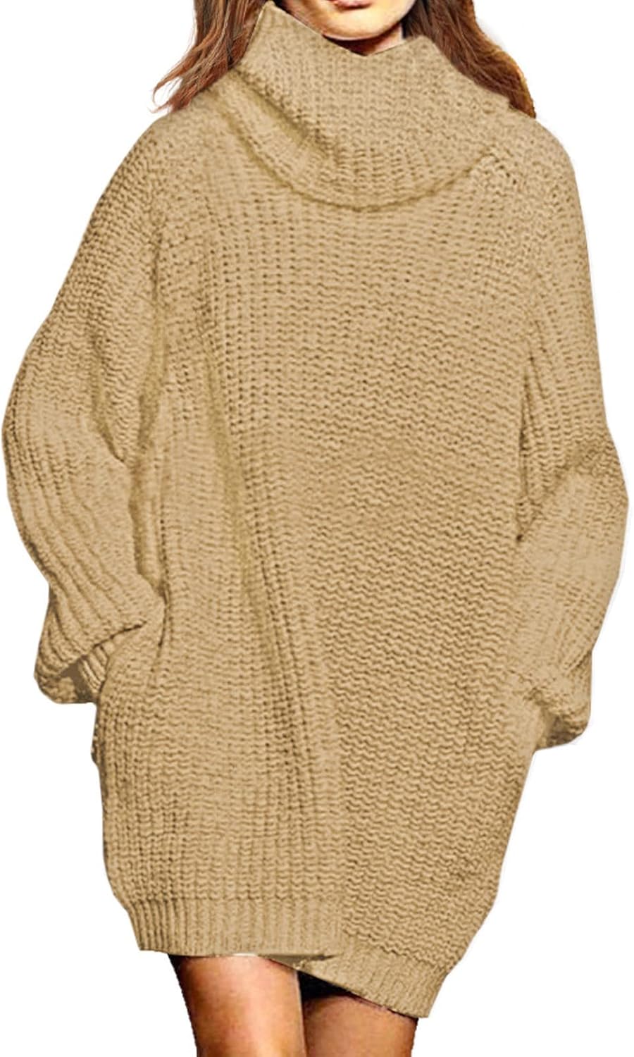 Pink Queen Women's Oversize Turtleneck Pullover Sweater Dress