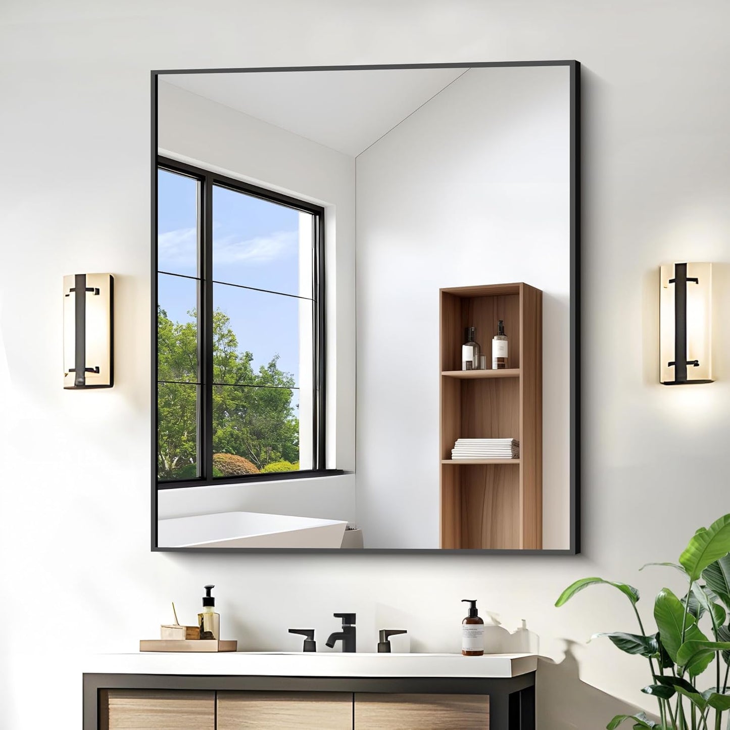 KOCUUY Black Rectangle Mirror for Stylish Bathroom Decor