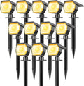 12 Pack Solar Spot Lights Outdoor Warm White - Bright COB Landscape