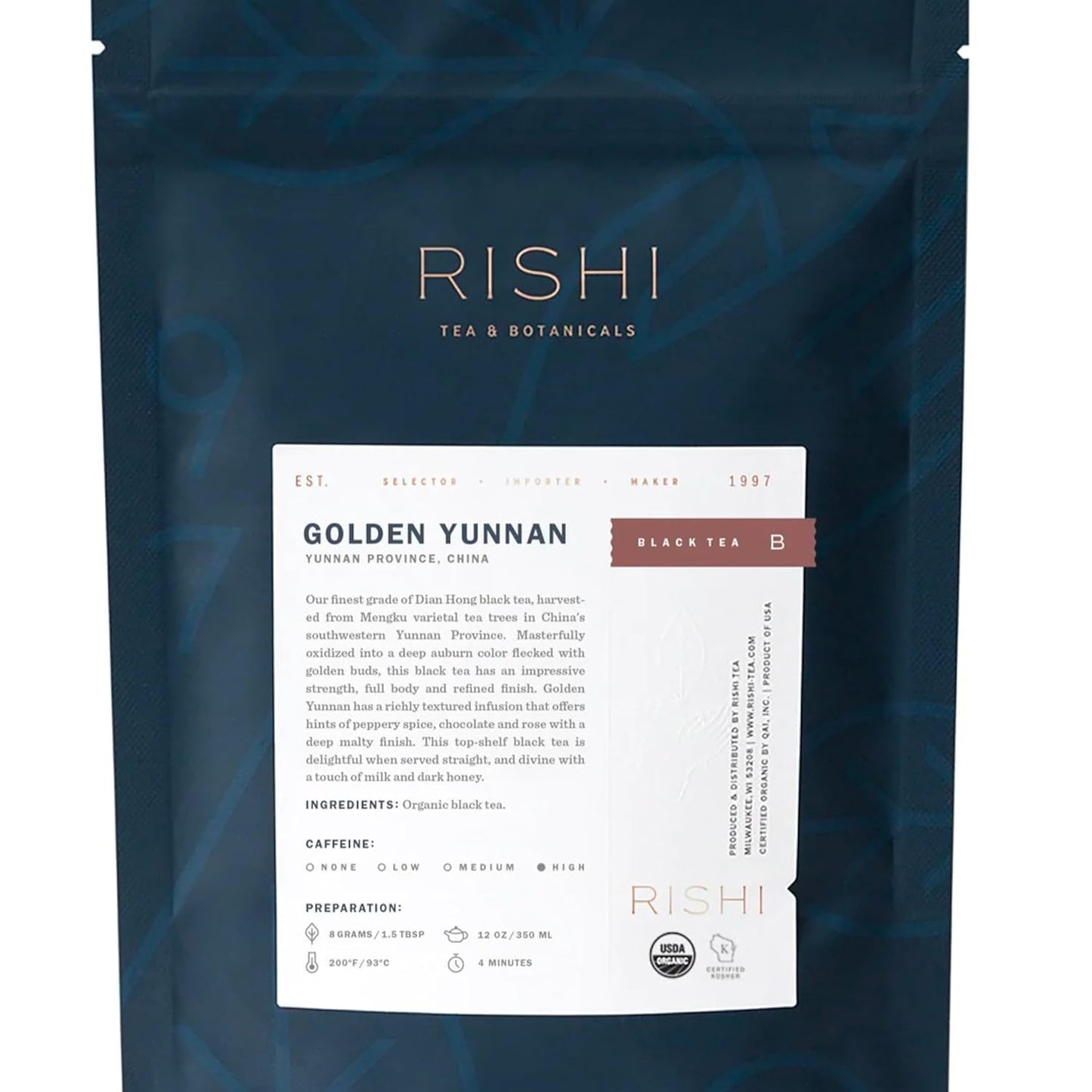 Rishi Tea Golden Yunnan Black Tea - Organic Loose Leaf Delight