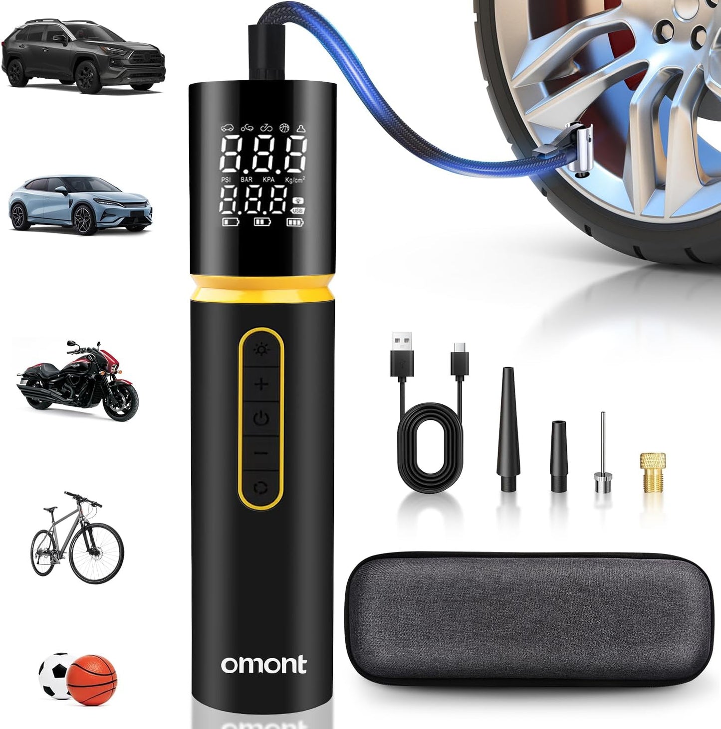 Fast Inflate Anywhere: Omont Portable Tire Pump