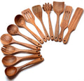 12 Pack Wooden Spoons for Cooking - Natural Teak Kitchen Utensils Set