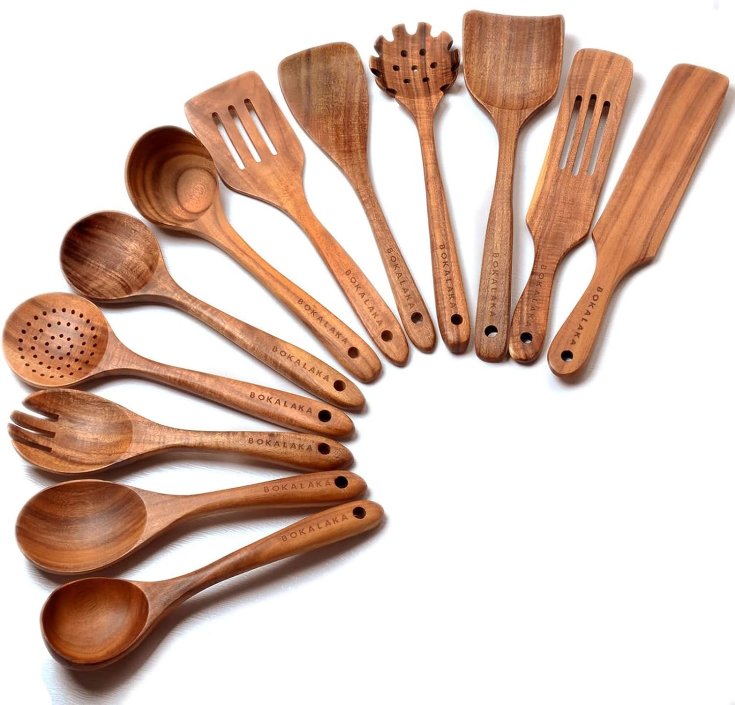 12 Pack Wooden Spoons for Cooking - Natural Teak Kitchen Utensils