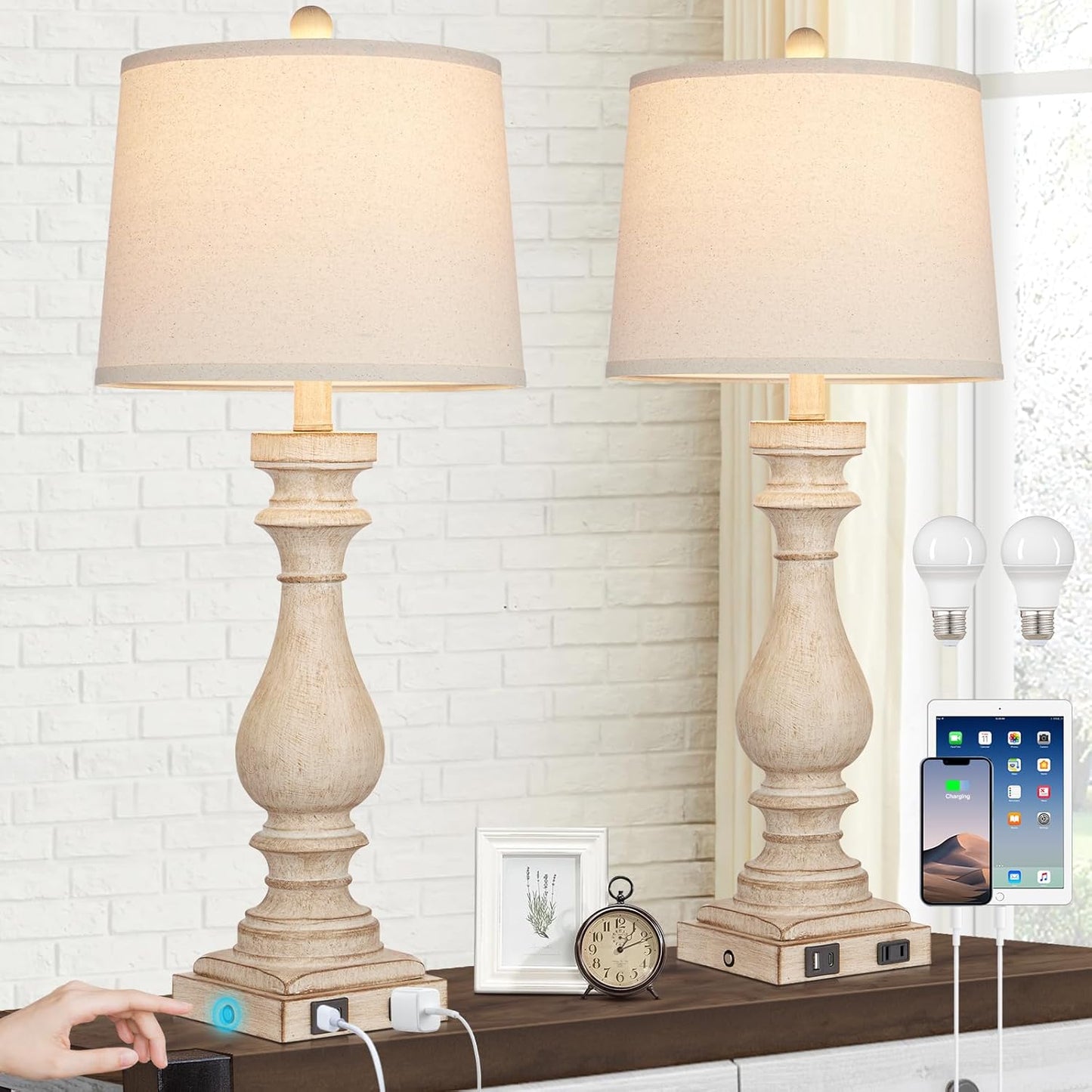 29 Tall Table Lamp Set of 2 with USB Ports and Dimmable Touch Control