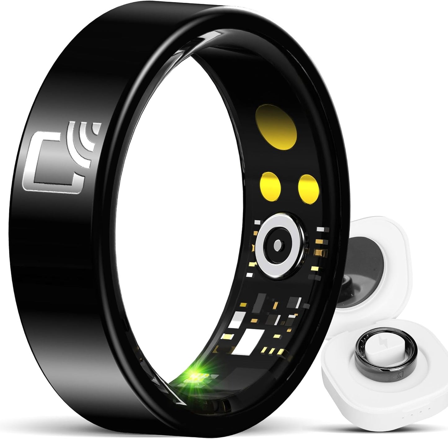 NFC Fitness Tracker Ring - Heart Rate Monitor, Sleep & Step Tracker, Bluetooth, iOS/Android - Black