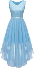 Sequin High Low Cocktail Dress for Women - V Neck A-Line
