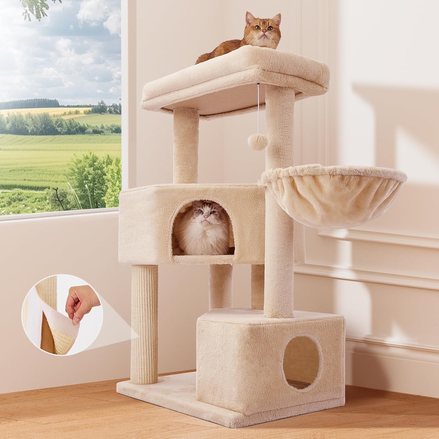 Gardner Pet 41in Tall Cat Tree for Large Cats with Washable Perches