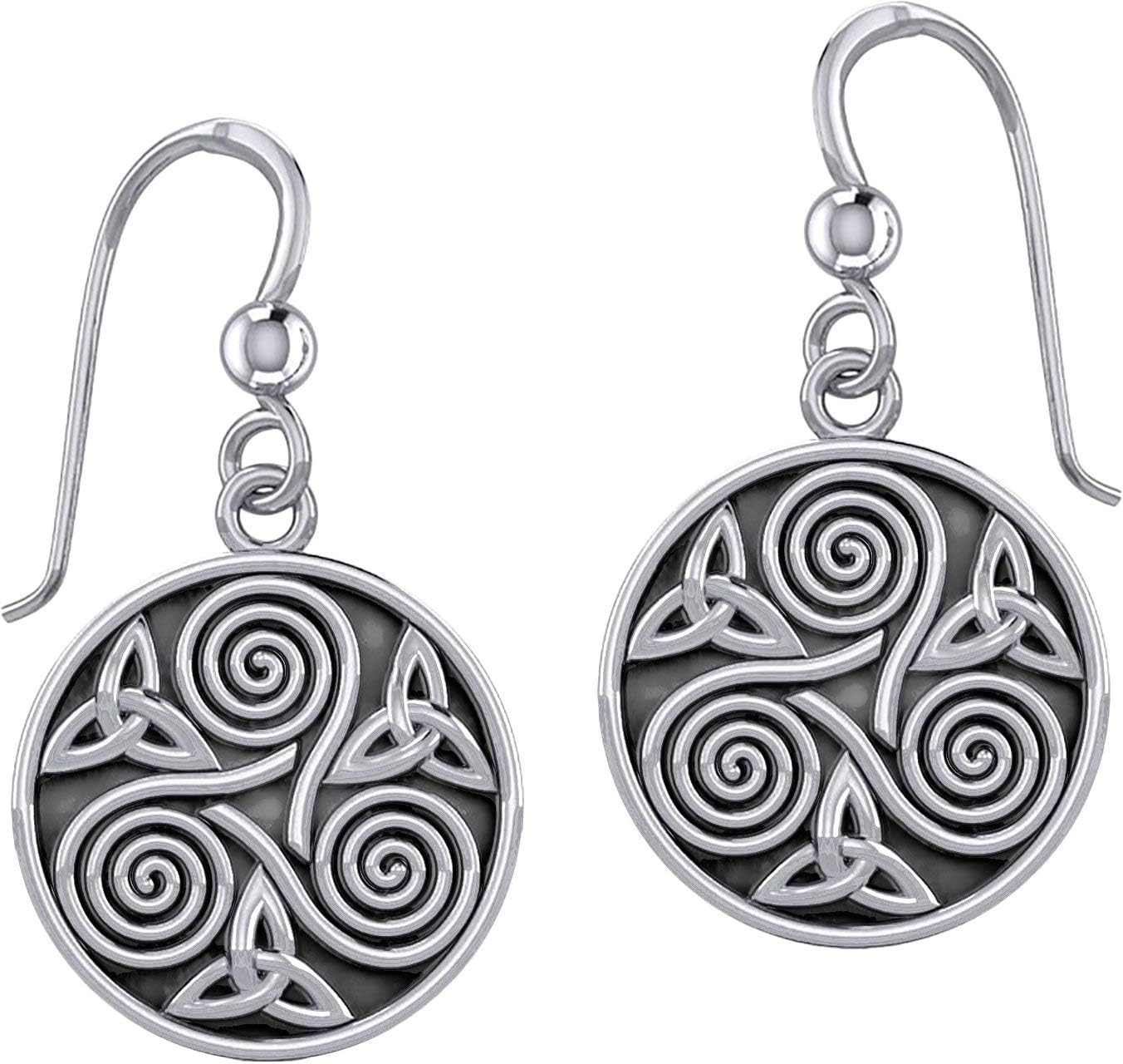 Elegant 925 Sterling Silver Irish Celtic Triskele Dangle Earrings
