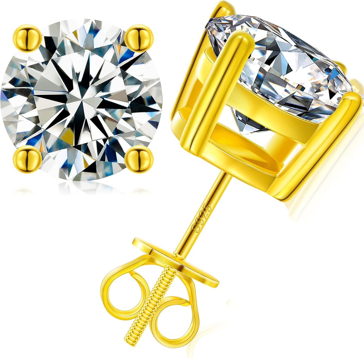 Moissanite Stud Earrings in 18K Gold Plated Sterling Silver