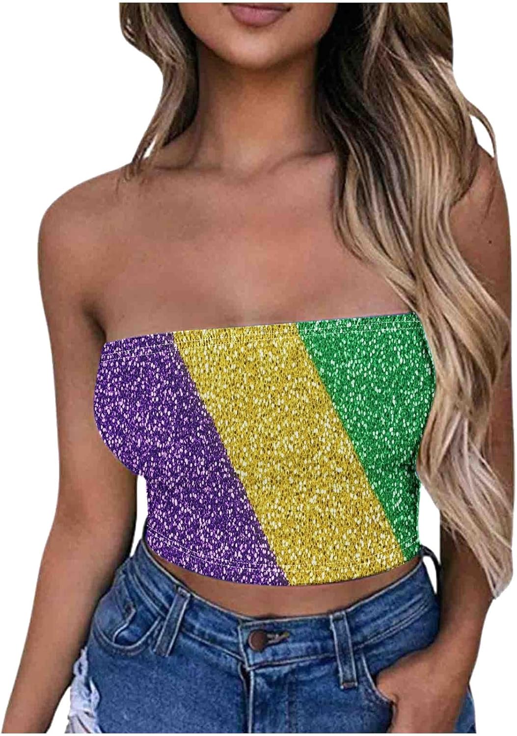 Mardi Gras Strapless Crop Top - Plus Size Festive Fun!