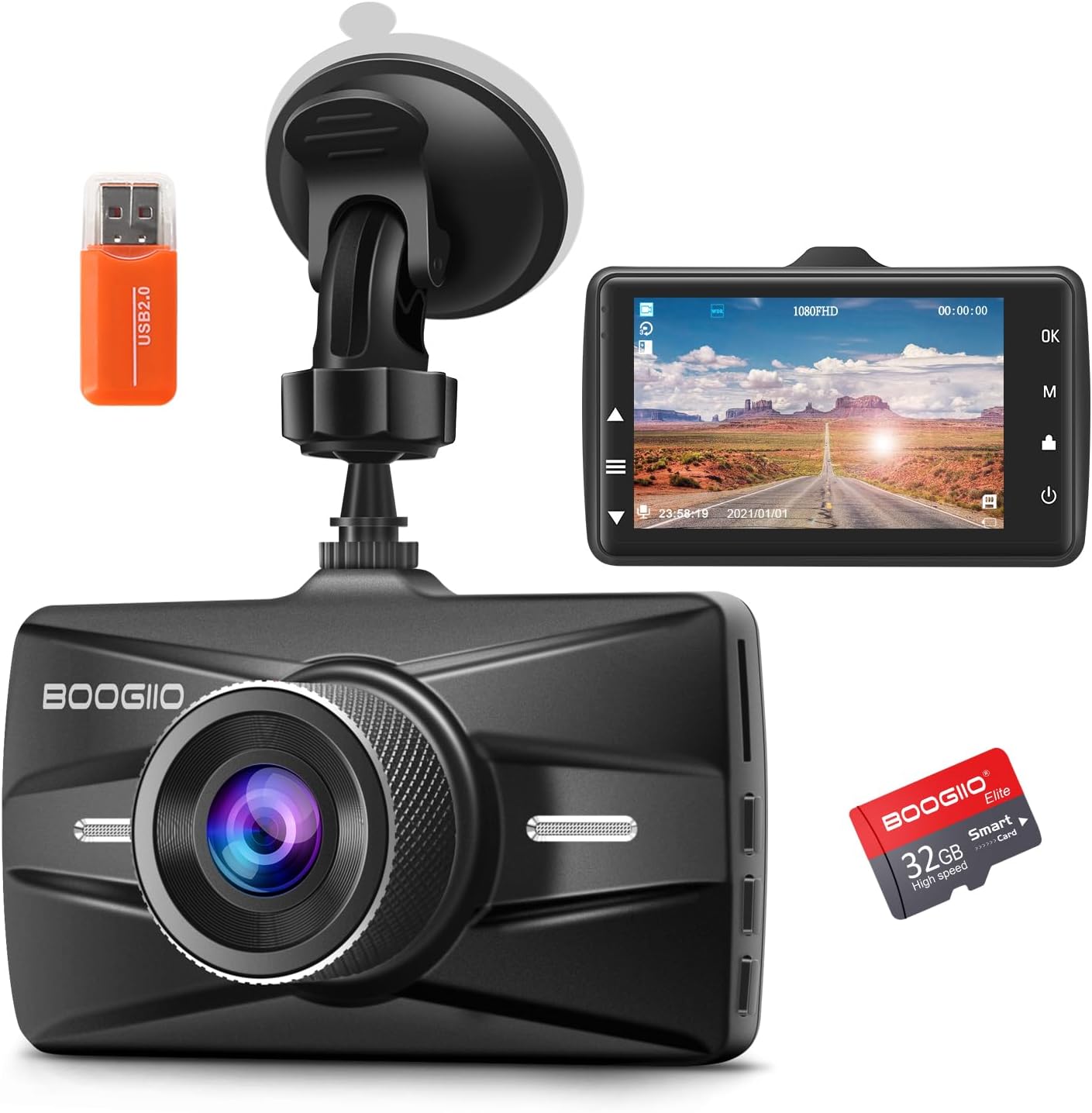 BOOGIIO Dash Cam: Crystal Clear 1080P FHD