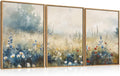 Nature Wildflower Framed Canvas Wall Art Set - Pastoral Meadow Decor