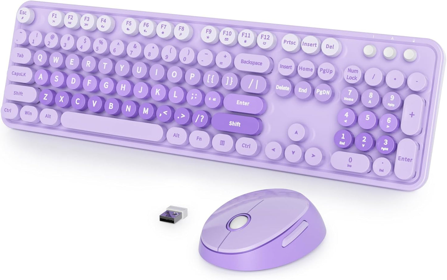 Fogruaden Purple Retro Typewriter Keyboard and Mouse Wireless