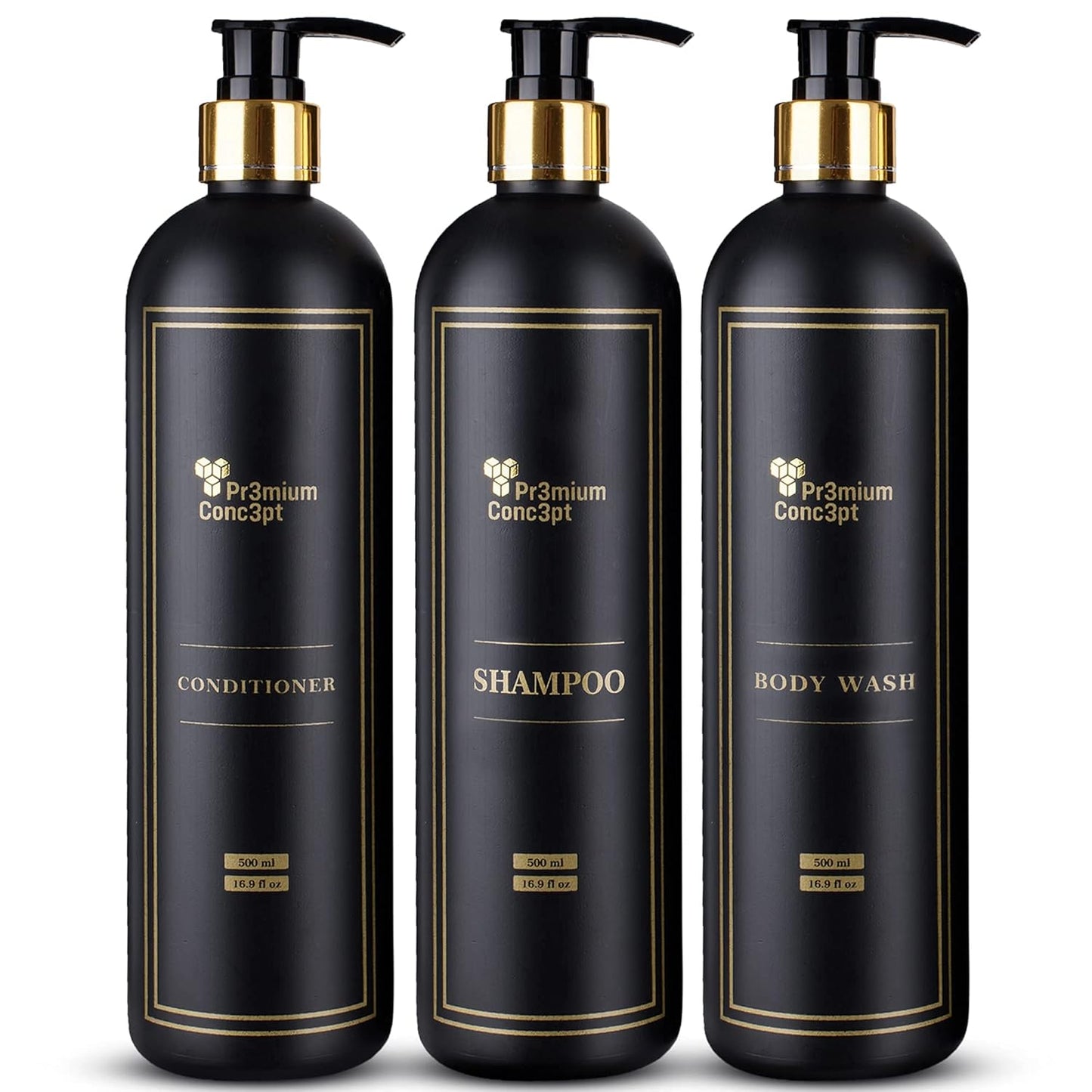 Premium Black Pump Bottles Set - Shower Essentials