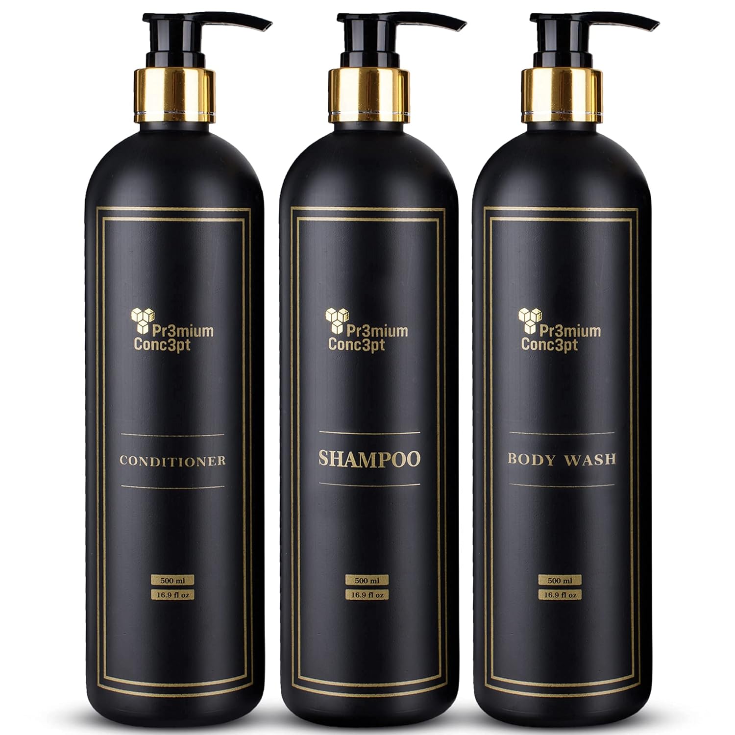 Premium Black Pump Bottles Set - Shower Essentials