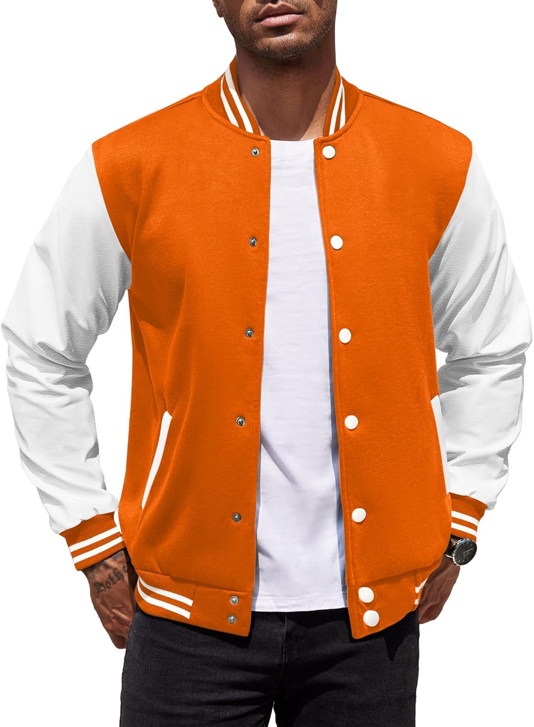 COOFANDY Mens Fashion Varsity Jackets with Leather Sleeves