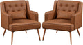 Modern PU Leather Accent Chairs x2 - Cozy Mid Century Styling