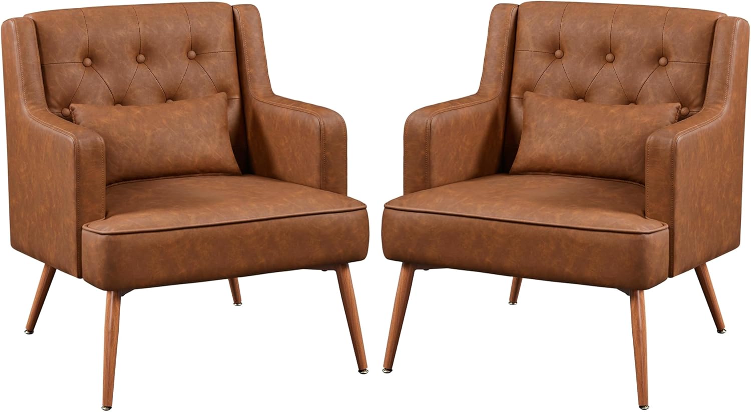 Modern PU Leather Accent Chairs x2 - Cozy Mid Century Styling