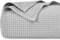 Waffle Weave Cotton Blanket Queen Size Light Grey - Breathable Warmth