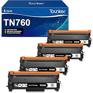 Tounker Compatible TN-760 Toner Cartridge High Yield 4-Pack
