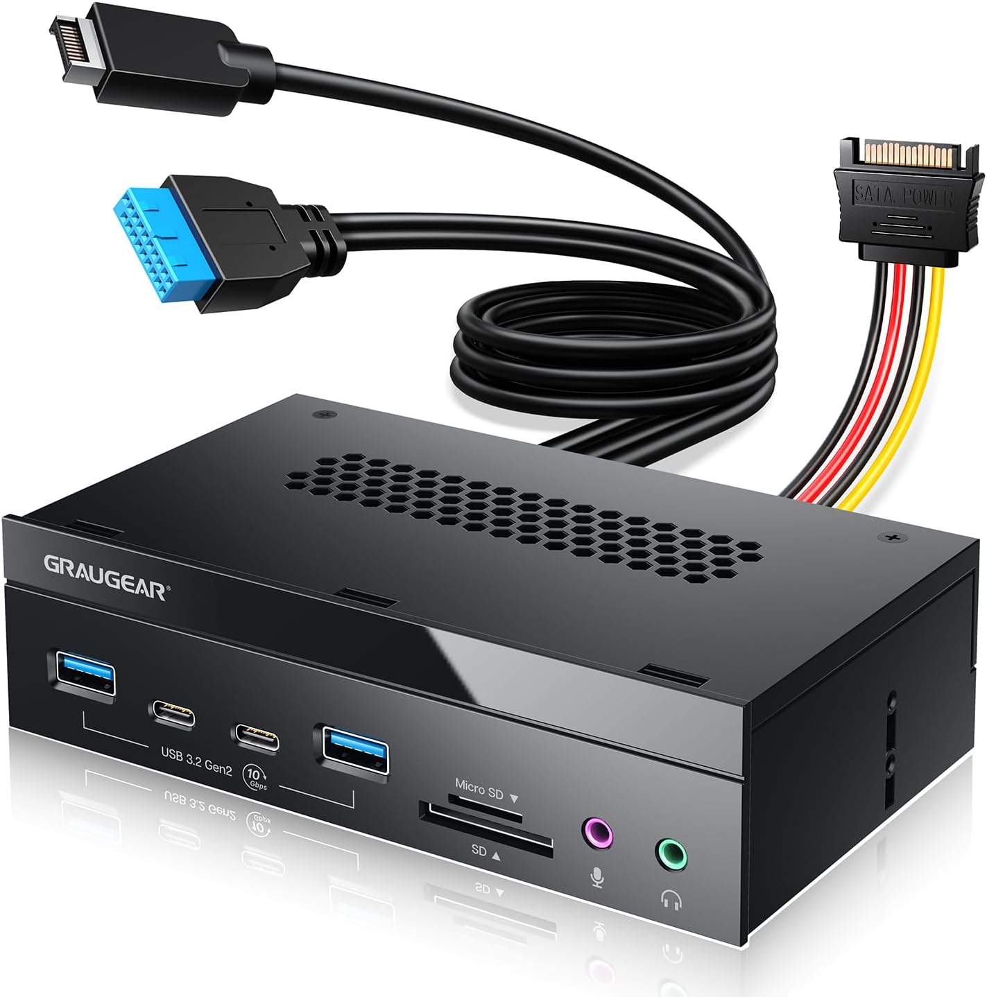 GRAUGEAR 5.25 Inch USB 3.2 Front Panel Card Reader with Audio