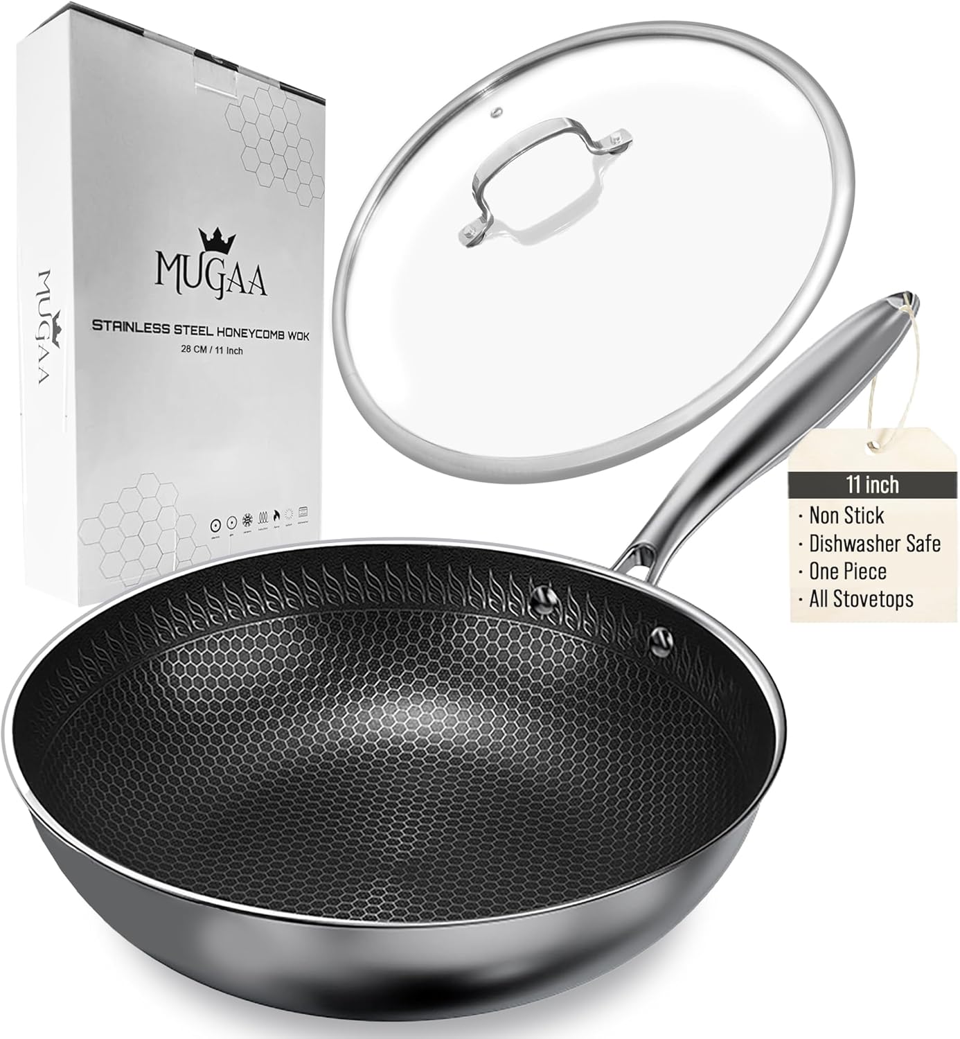 Nonstick 11in Stainless Steel Wok Pan for Perfect Stir-Fry