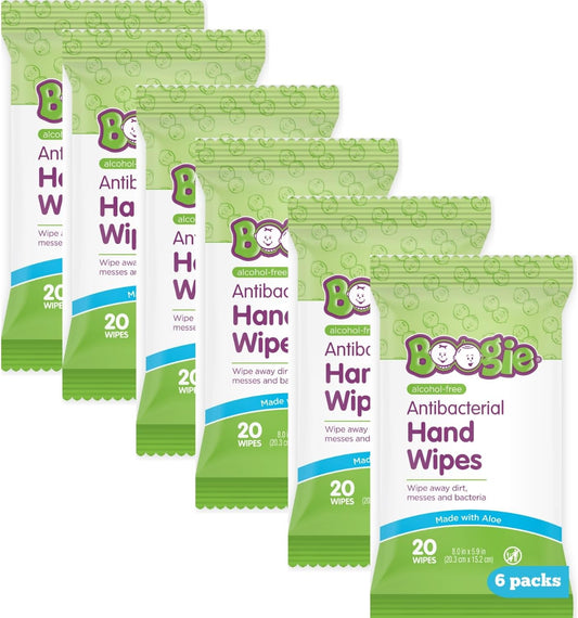 Boogie Antibacterial Hand Wipes - Moisturizing Aloe, 6x20 Packs