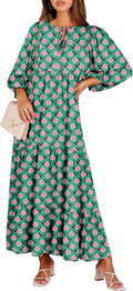 Womens Boho Maxi Dress V Neck Puff Sleeve - Flowy Summer Long Dress