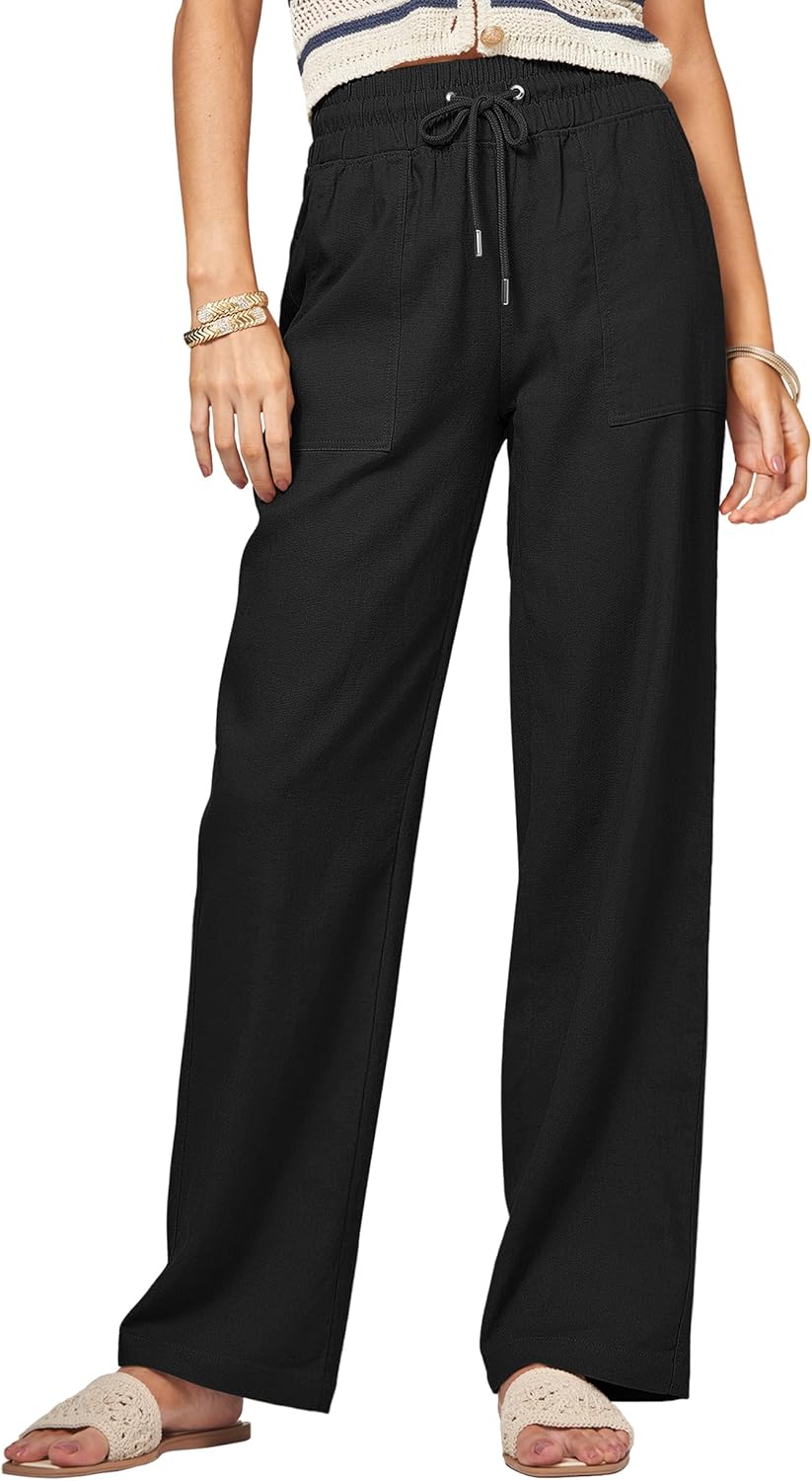 Women Linen Pants Wide Leg Palazzo Pants with Pockets