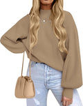 Women's Casual Turtleneck Lantern Sleeve Ribbed Knit Sweater - Fall