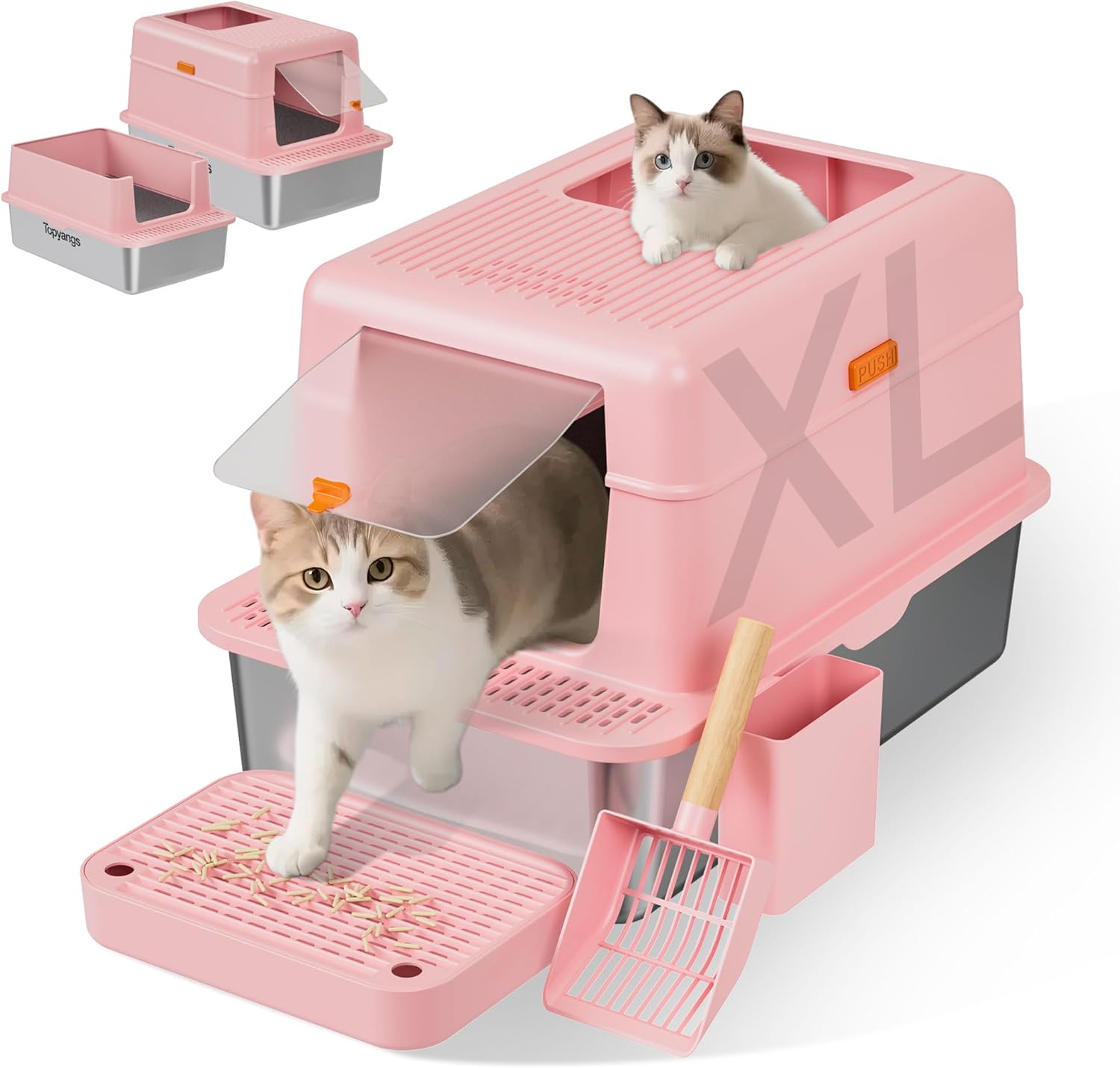 Stainless Steel Litter Box with Lid for Big Cats, 20L Capacity