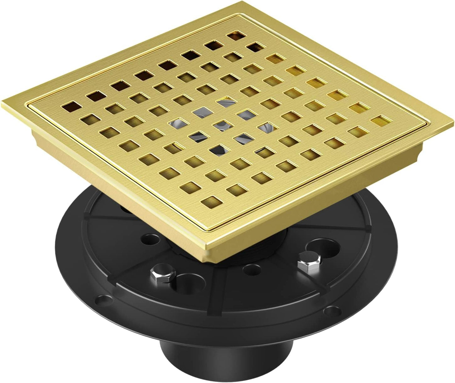 Shower Drain Brushed Gold 6 Inch Square Floor Drain Kit