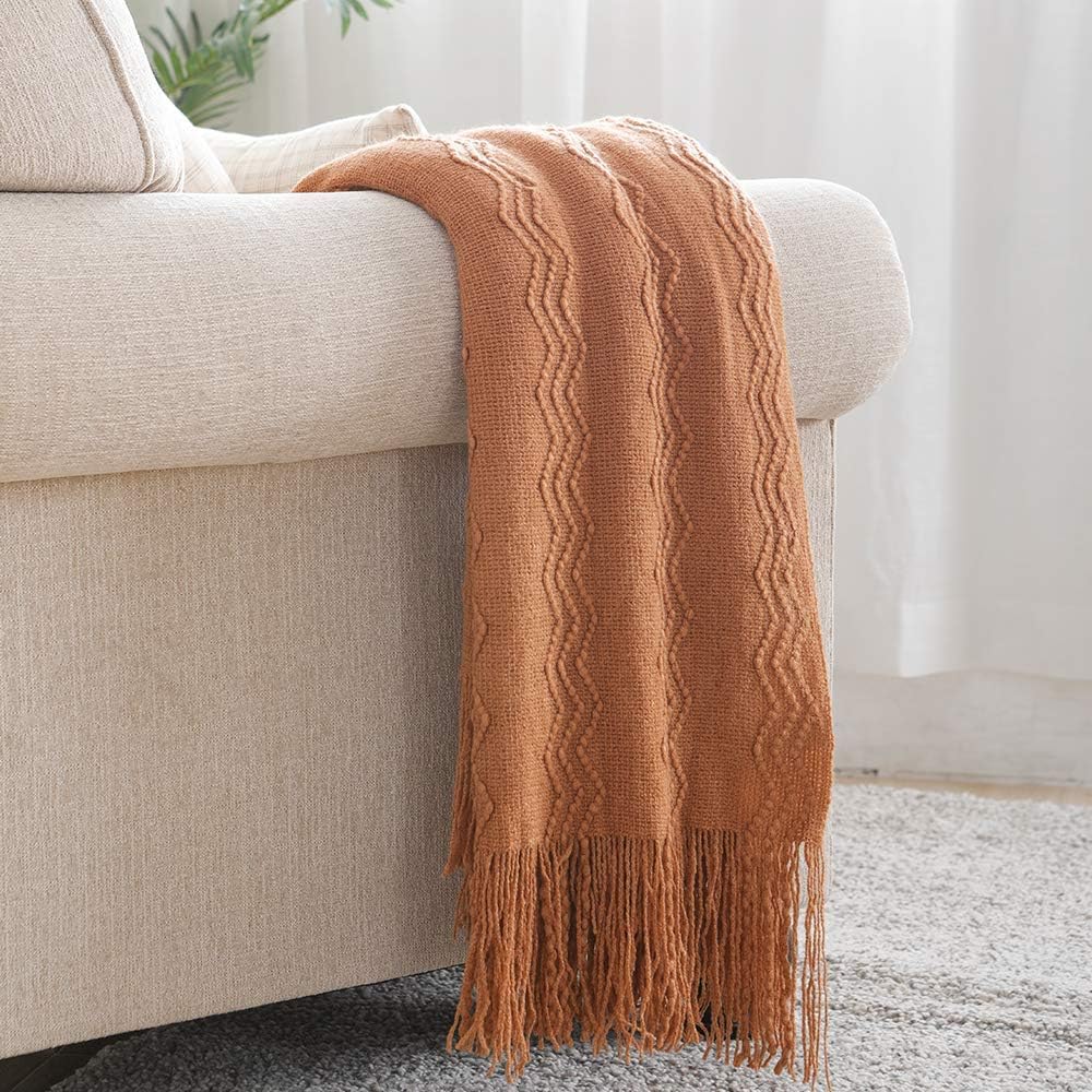 BOURINA Almond Throw Blanket 60x80 Inches Soft Knitted Decor