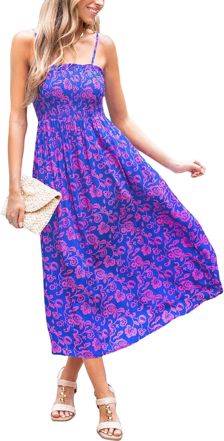 CUPSHE Women's Maxi Dress: Ditsy Floral Smocked Sundress