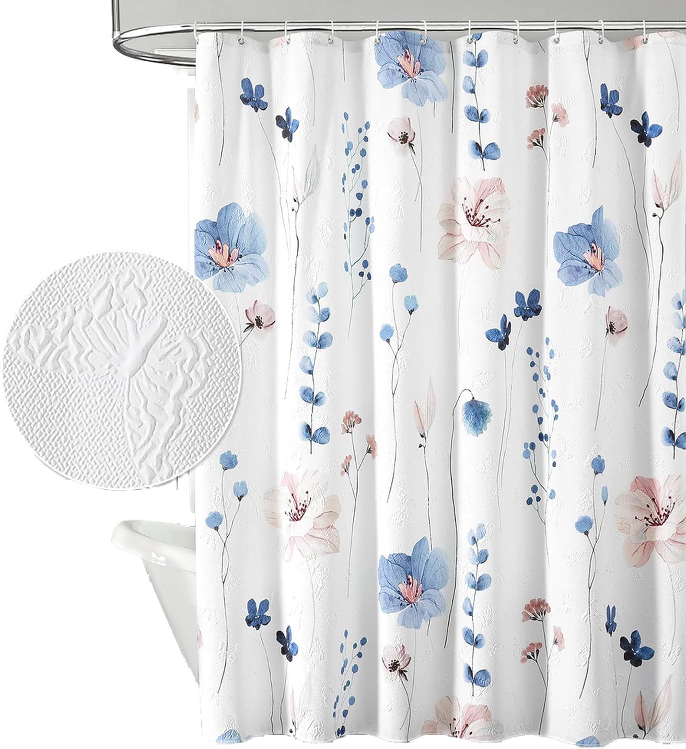 Watercolor Floral Shower Curtain: 3D Butterflies, Waterproof Fabric