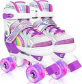 MammyGol Kids Adjustable Rainbow Quad Roller Skates - Light Up Wheels