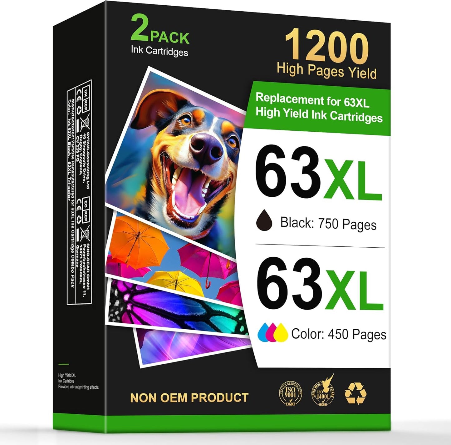 Palmtree Remanufactured Ink Cartridge Combo Pack for HP 63XL