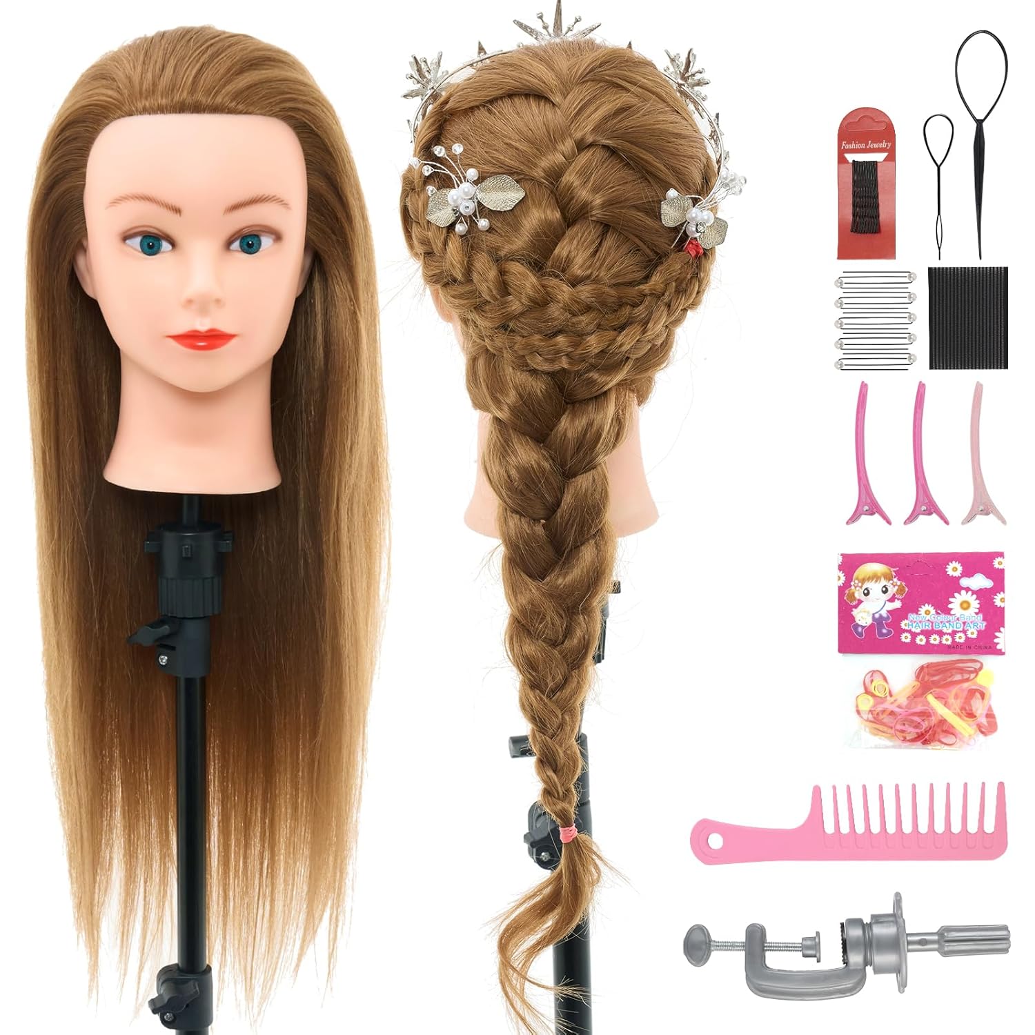 28Inch Real Hair Mannequin Head for Cosmetology Styling Practice