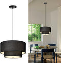 18in Drum Black Pendant Light - Large Modern Dual Layer Shade
