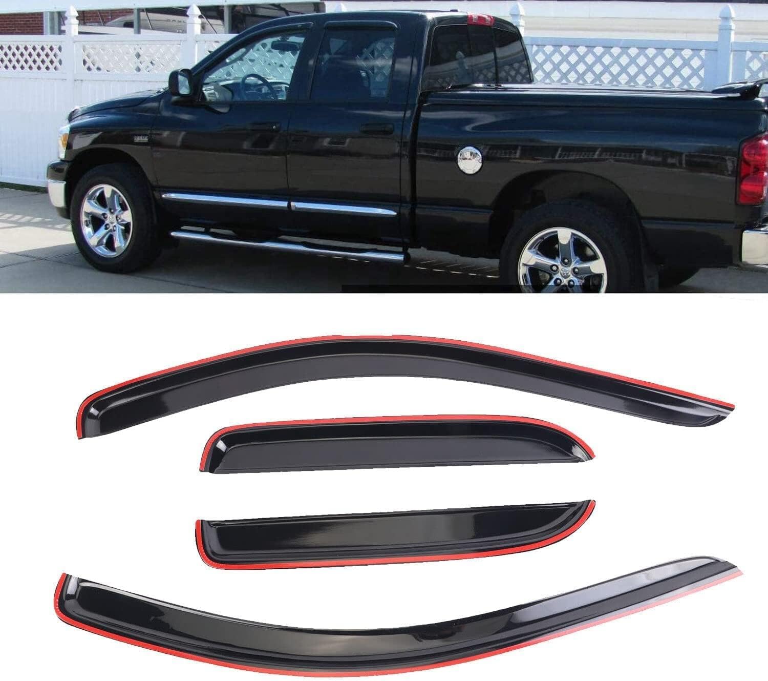DYRDINSHOW Tape-On Window Deflectors for Dodge Ram 1500 & 2500