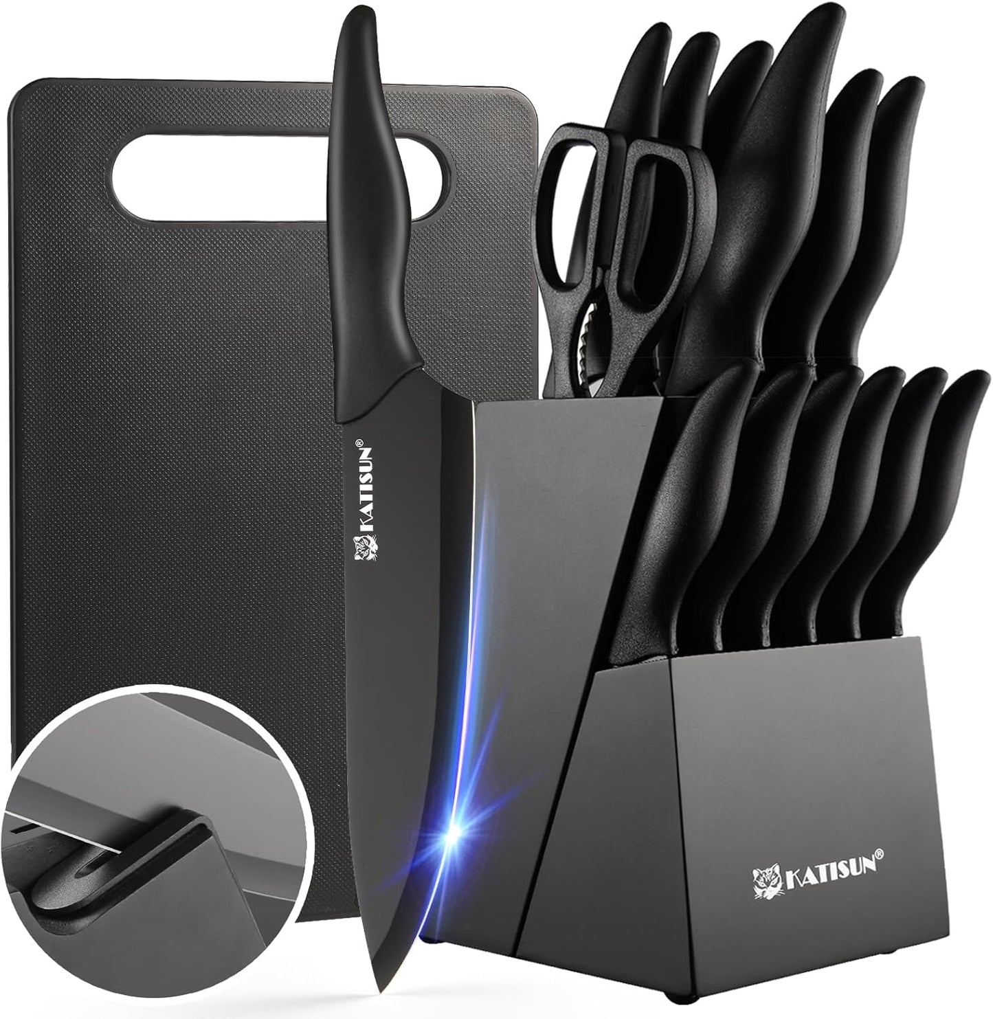 16 Pieces Kitchen Knife Block Set with Cutting Board for Chefs