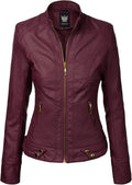 Women's Faux Leather Moto Biker Jacket with Removable (Style ZY69)