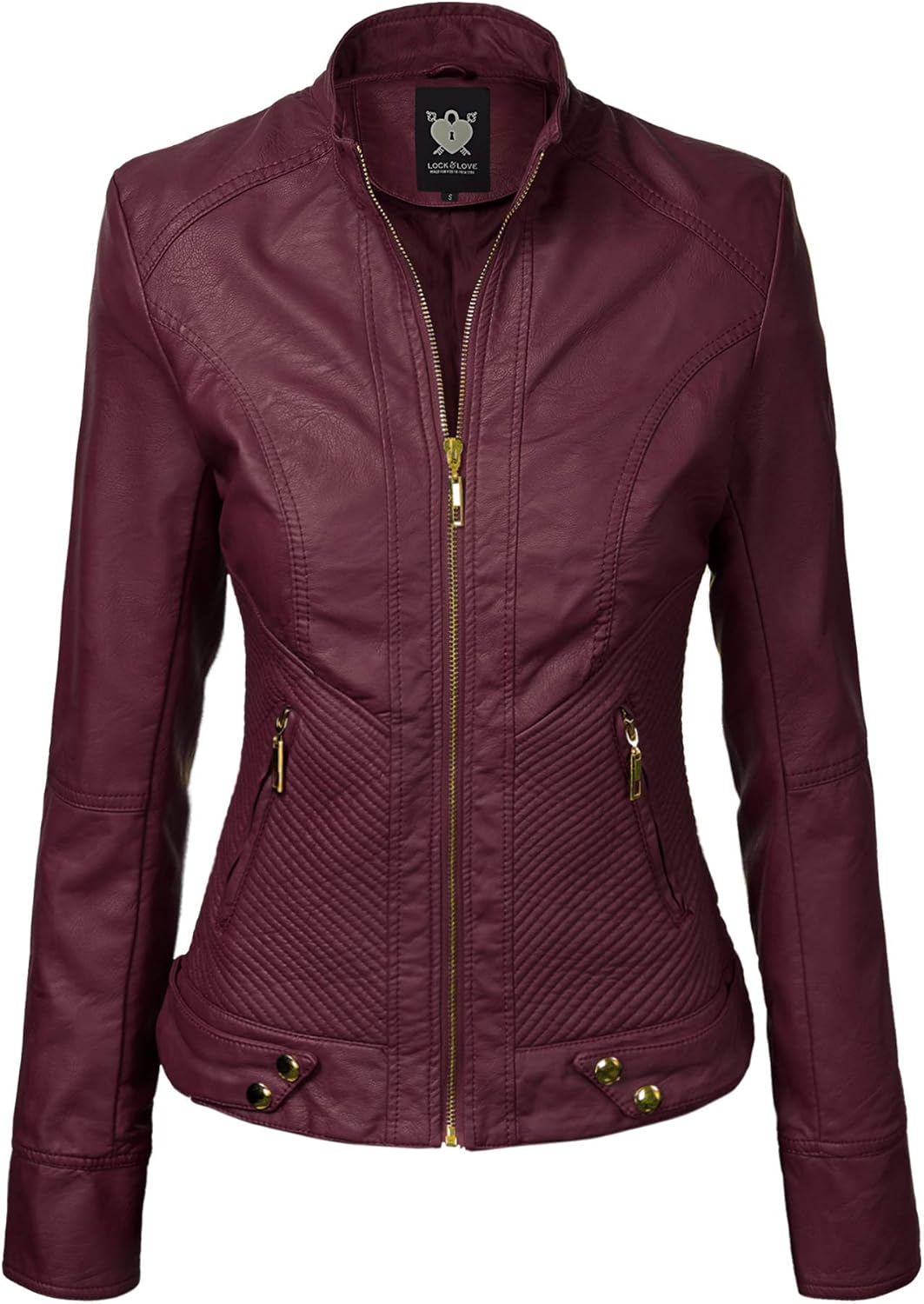 Stylish Women's Faux Leather Moto Biker Jacket with Hood