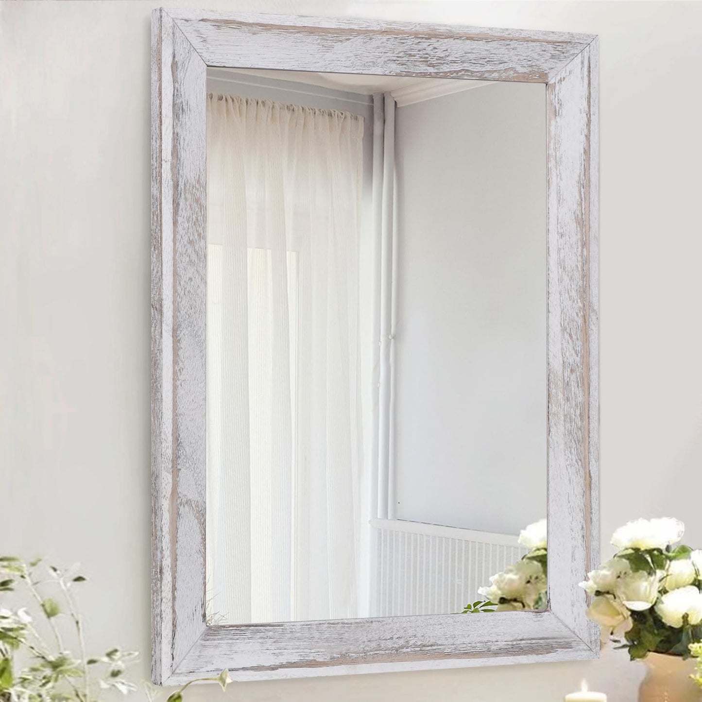 Rustic Wood Framed Hanging Mirror for Farmhouse Decor