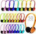 Bulk Classroom Headphones for Kids and Adults - 50 Pack Multi Color