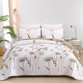Dinjoy Khaki Quilt Set Full Size Floral Bedspread Set - Lightweight