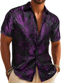 Men's Paisley Floral Jacquard Silk Blend Short Sleeve Shirt