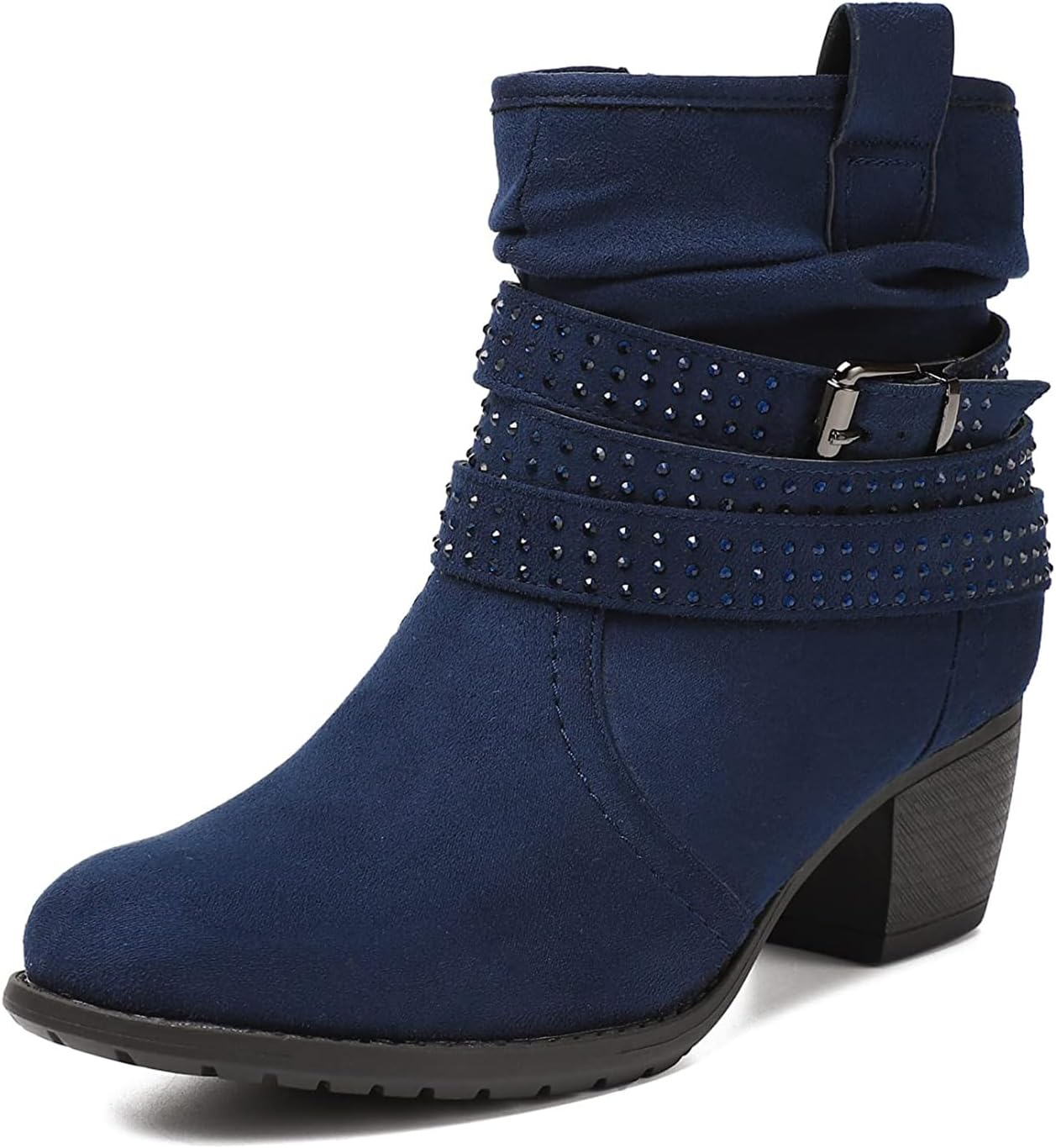 Women's Mid Calf Boots with Jeweled Strap for Comfort and Style