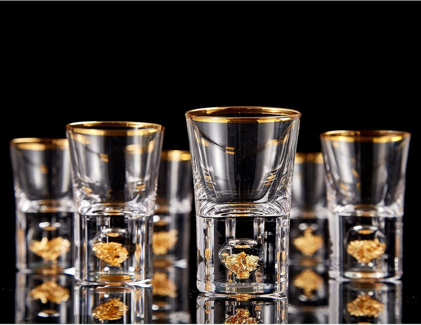 DUJUST Shot Glasses Set with 24K Gold Leaf Flakes - 6 pcs