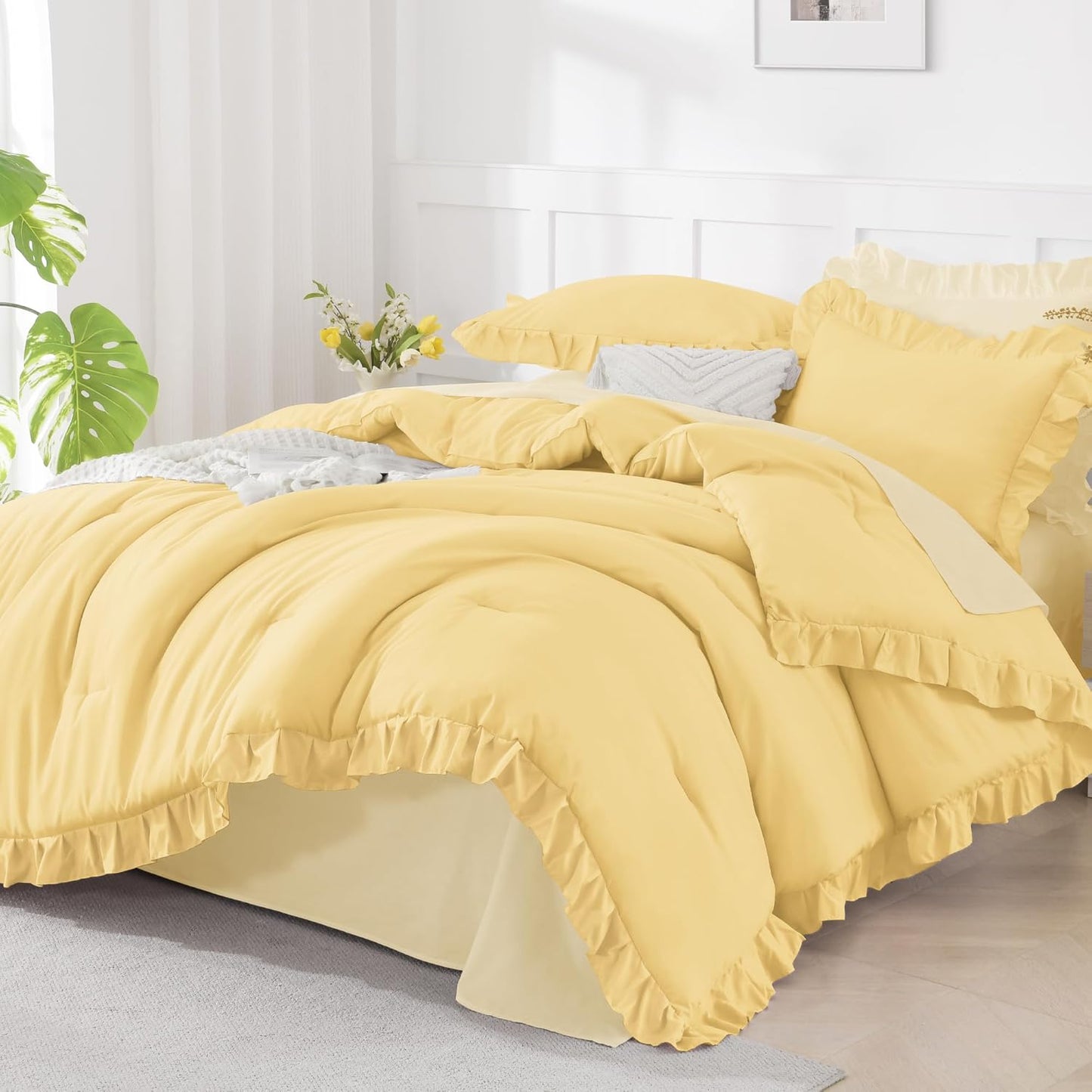 Andency Yellow Ruffle Comforter Set for Full Size Beds